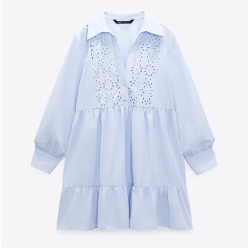 Zara Openwork Embroidered Mini Dress | Blue